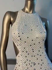 Cache White Sequin Open Back Formal Gown Dress Size 6 Altered Prom Gala Evening