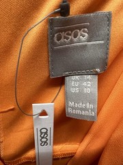 ASOS Orange Solid V-Neck Pleated Ruffle Lined Short Zip Dress 10