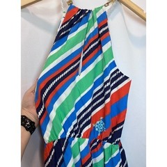 Lilly Pulitzer Bold Resort Wear Nautical Silk Stripe Halter Dress Playful Size S