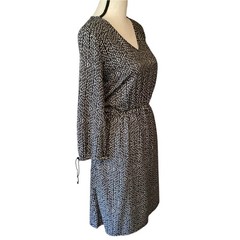 Garnet Hill Organic Cotton Tencel Printed Knit Dress V-Neck Pockets Size Small