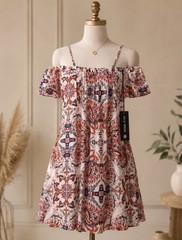 AS U WISH Boho Off Shoulder Mini Dress Paisley Print Lined Women’s Size Small