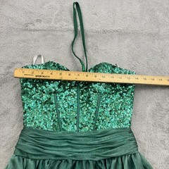 Sherri Hill Dress Womens 2 Emerald Green Sequin Halter Sweetheart Prom Cocktail