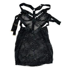 Fashion Nova Black Lace Strappy Cutout Underwire Slip Dress Lingerie S/M