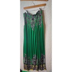Magic Women 3X Green Paisley Smocked Maxi Dress Beaded Halter Strapless Boho