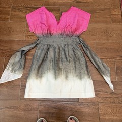 Calypso St. Barth 100% Silk Dress S Pink Grey Ombré Fit & Flare Kimono Cocktail