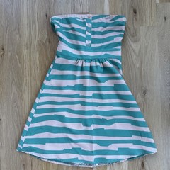 Francesca&rsquo;s Annabella Small Strapless Striped A-Line Dress Green Tan Cocktail S