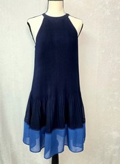 NWT H&M Halter Dress Pleated Navy Cobalt Size 12 Colorblock Drop Waist Mini