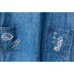 Y2K Denim Everyday Dress Womens S/M Hand Painted Embroider Pocket Minimalist