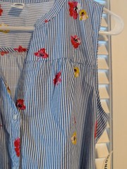 Nwt Old Navy Medium Dress Sundress Blue White Striped Flowers Button Up Belt