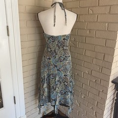 Vintage 90s Y2K 100% Silk Beaded Fairycore Hoco Dress Halter Handkerchief Hem 6