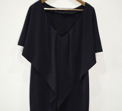 Calvin Klein Black Capelet Dress V-Back Batwing Shift LBD CD5E1N9N Size 14