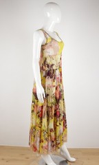 Jean Paul Gaultier Soleil Size S Yellow Floral Sleeveless Ruched Maxi Dress