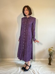 1990s Talbots Petites Floral Jacquard Maxi Shirtdress | Purple & Lilac | UK 10