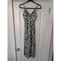 Angie Womens Tropical Leaf Print Smocked Back Maxi Dress medium flowy beachy