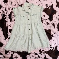 Umgee Mint Green Tiered Shirt Dress Raw Hem Button Front Utility Size S