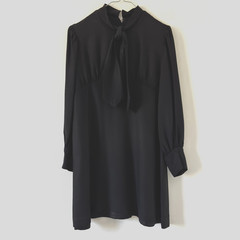 Black Dress Size M Long Sleeves Bow Tie Buttoned Cuff