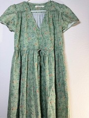 Christy Dawn Augusta Midi Wrap Dress XS Green Floral Organic Cotton