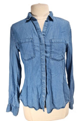THREAD SUPPLY Womens Button Up Top Size S Blue Chambray Back Slit Long SLV 300A