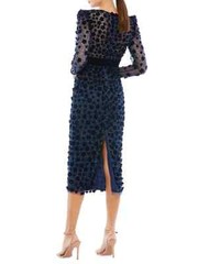 Mac Duggal Midnight Beaded Floral Appliqué Long Sleeve Sheath Dress Size 22 $598