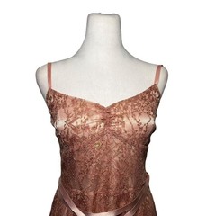 Ann Taylor Metallic Lace Ribbon Tie Babydoll Dress Ballet Pink Size 8 Ribbon