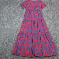 Sugarlips Dress Womens S Blue Floral Maxi V-Neck Puff Sleeve Lined NWT