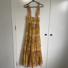 Zimmermann Pattie Dress Size 1 / 10 AU / 6 US Tie Shoulder Mustard Floral Cotton