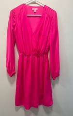 Lilly Pulitzer Long Sleeve Plunge Neck Wrap Silhouette Dress Hot Pink Small