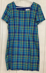 MANIK IN – SHORT SLEEVE ZIPPER BACK BLUE/GREEN PLAID DRESS, SIZE 10