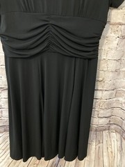 Blair Dress Womens Petite Large Fit & Flare Black Draped Ruched Stretch Midi