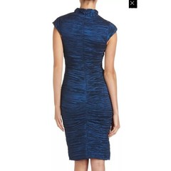 Nicole Miller Astor Techno Crinkle Sheath Cocktail Party Dress Blue Metallic 8 M