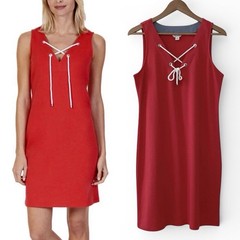 Nautica Women&rsquo;s Size Medium Coral Tie V-Neck 100% Cotton Shift Mini Dress NWOT