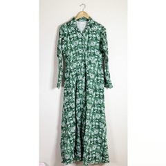 LIVRO green floral block print button front maxi shirt dress SMALL