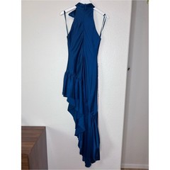 Mac Duggal Bow Neck Asymmetrical Dress Teal NWT Size 4 A68324