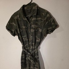 Ashley Stewart Camo Denim Shirt Dress Women 14/16 Camouflage Utility Belted