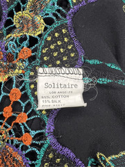 Solitaire Women’s Small off the Shoulder Dress Floral Embroidered Sleeves Black