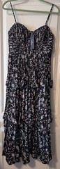 LULUS Cascading Crush Tiered Bustier Black Floral Midi Dress Size Medium