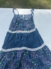 Entro Women&rsquo;s Patchwork Maxi Dress Blue/Green/White V-Neck Sleeveless Lace S