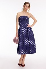 Self Portrait Self-Portrait Satin Midi Dress Strapless Navy Blue White Size US 0