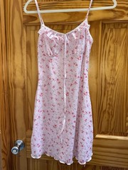 SHEIN Pink & White Floral Full Slip XS Spaghetti Straps Adjustable Ruffle