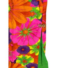 VTG 60s psychedelic flower power 2pc Maxi Dress Frog Closure duster mod kitschy