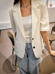 Korean Women’s Summer Short Sleeve Blazer Jacket Casual Office Lightweight