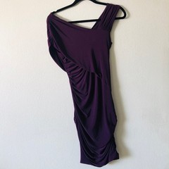 Aqua Purple Ruched Off Shoulder Asymmetrical Cocktail Dress M
