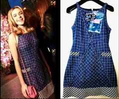 Mint Chanel 2013 Blue Black Check Tweed Boucle Midi Dress 34 36 2 4 Logo Vtg S M