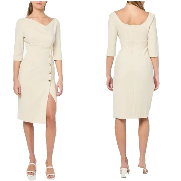 Black Halo Edeline 3/4 Sleeve Sheath Dress Sz 8 $415 biscotti *1867 nwd