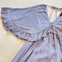 Forever 21 Periwinkle Cottagecore Boho Ruffle Butterfly Sleeve Maxi Dress Size M