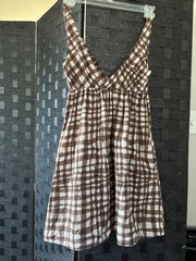 Size S Women&rsquo;s Brown/White Checkered Old Navy Mini Dress w/Deep V-Neck
