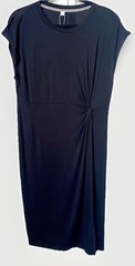 Exclusive Black Ultra Thin T-shirt Twist Tie Midi Dress Cap Sleeve Dress Sz: L