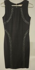 CLUNY: Sleeveless Sheath Dress; Black Leather W/ Silver Grommets; size 2-CLUNY