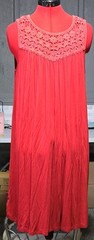 LOFT Brick Red Solid Midi Dress L Sleeveless Round Neck Lace Yoke Keyhole Back