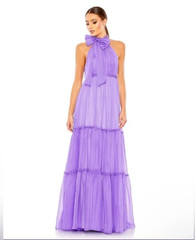 New Ieena Mac Duggal High Neck Chiffon Tiered A-Line Gown Orchid #55848 Size 4